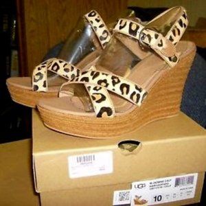 UGG Australia Jazmine Genuine Calf Hair Leopard Wedges in a size 10